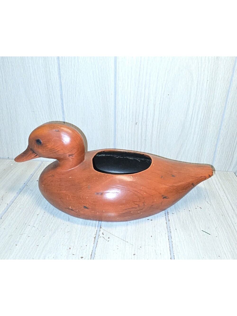 Vtg Porcelain Ceramic Faux Wood Duck Mid Century Planter Catch All Man Cave